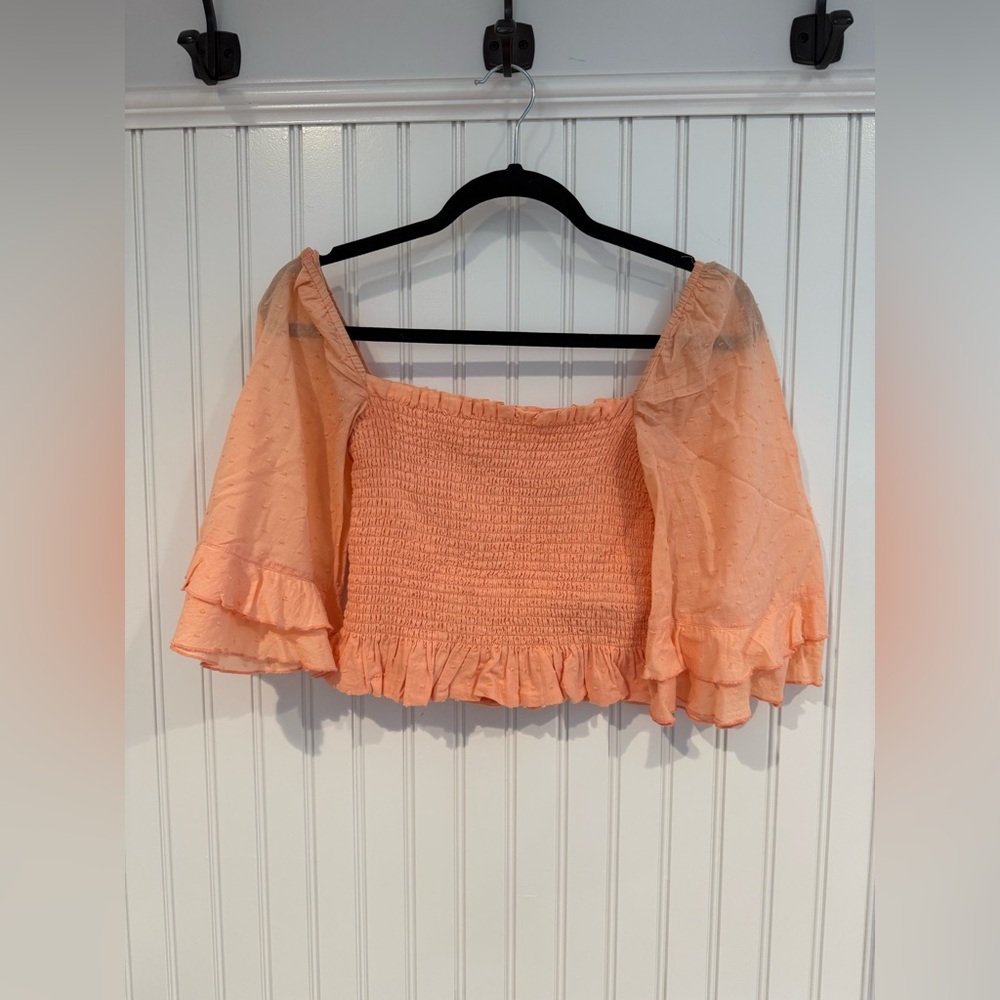 Orange Flutter Sleeve Smocked Blouse